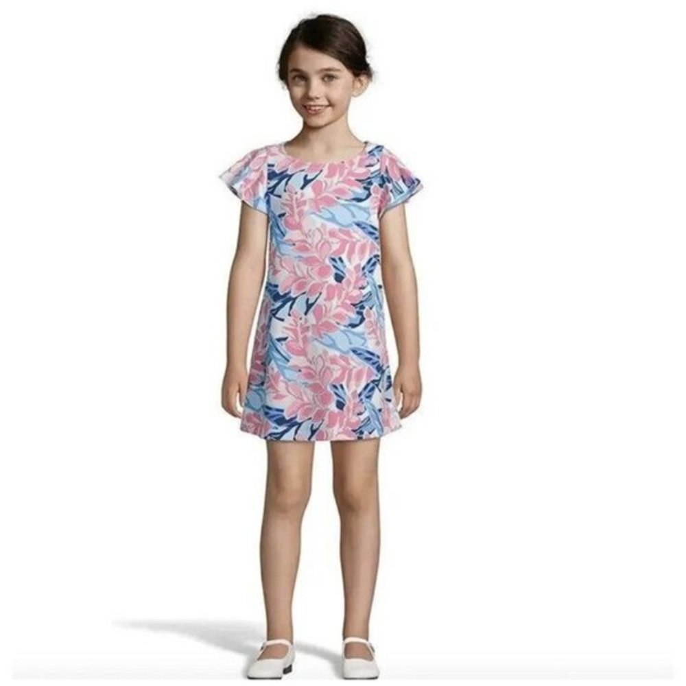 NWT Pappagallo Girls' Pink, Blue &White Floral‎ Flutter Sleeve Dress - S (6/6X)